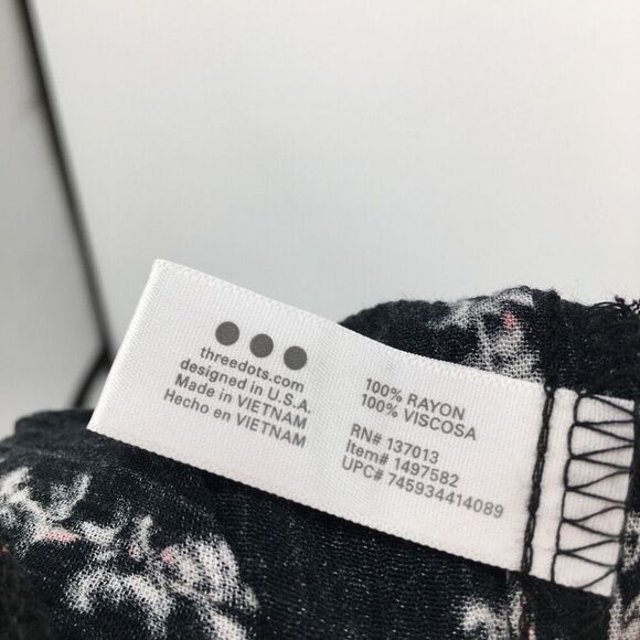 Three Dots Wide Leg Pants Womens Medium Black Floral Border Smocked Waist #M - Picture 13 of 14